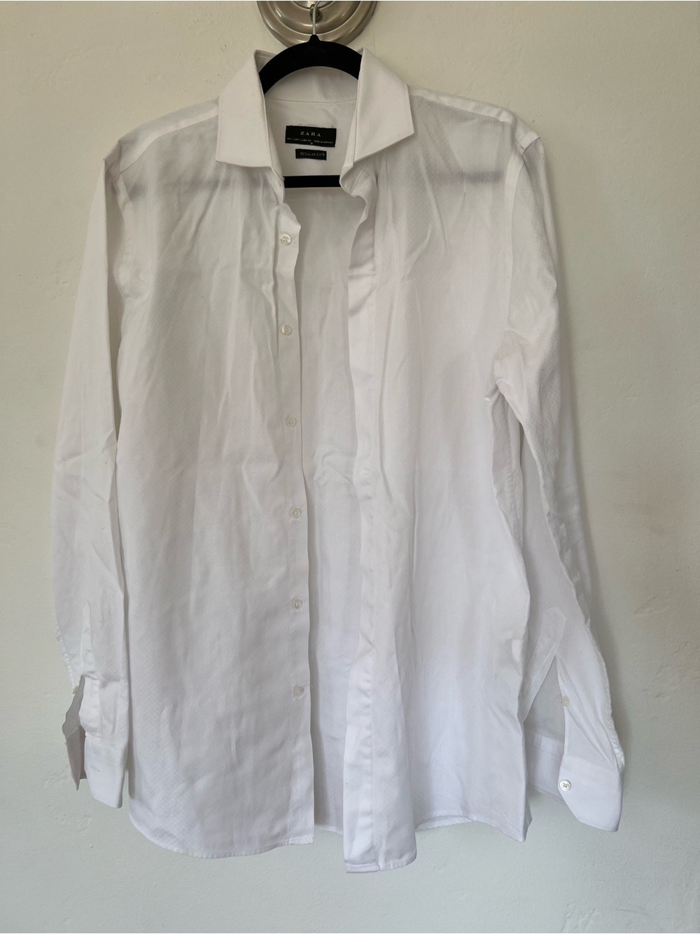Zara Men White Long-Sleeve Regular Fit Dress Shirt